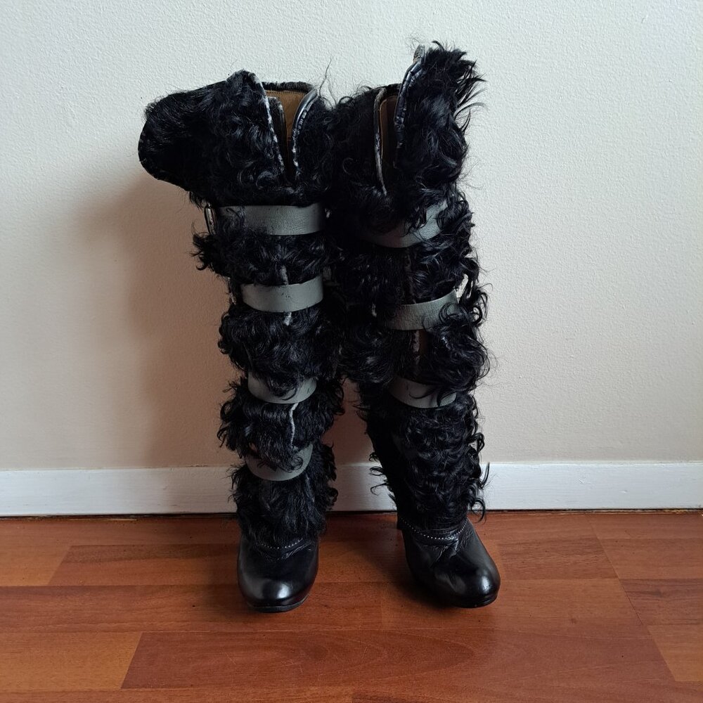 Roberto Cavalli Real Fur Leather Boots with Buckles Size 37 - Picture 6 of 16